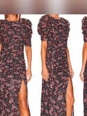 Floral Ruched Black Maxi Dress - Women